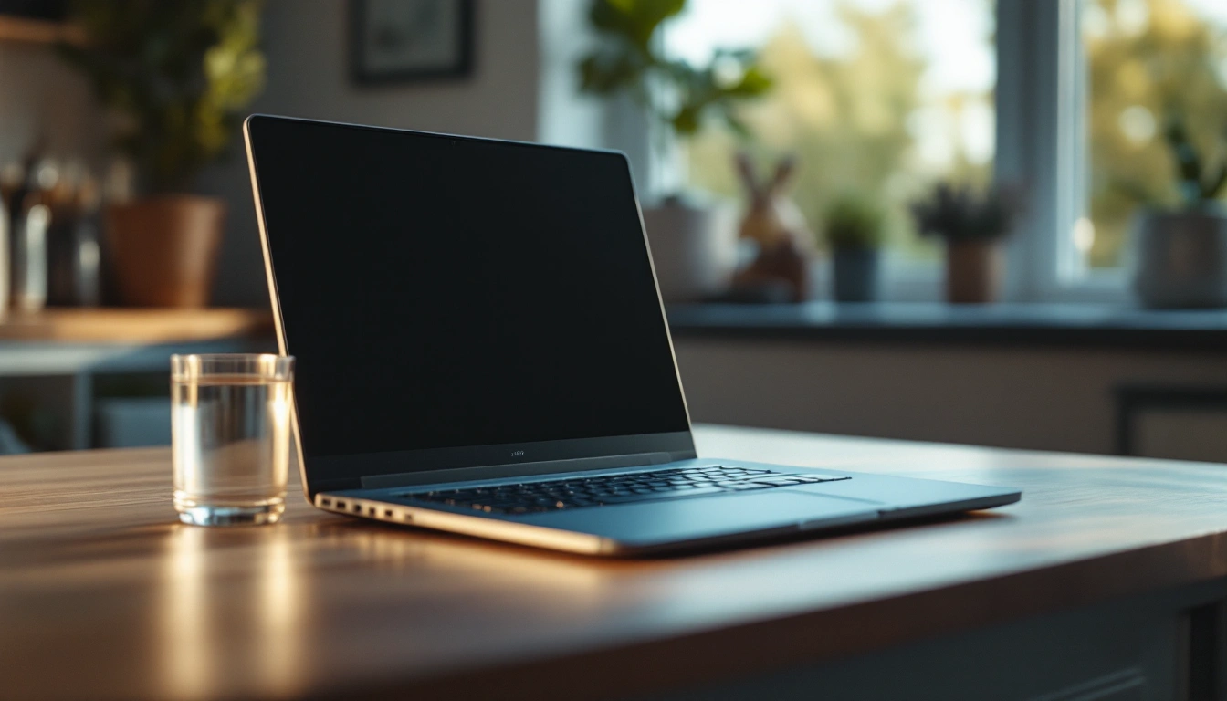 Entry-level gaming laptop on a kitchen table in morning light