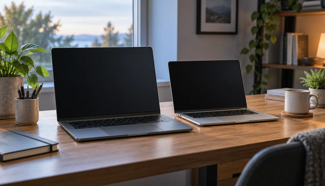 Two laptops of different sizes on a study desk